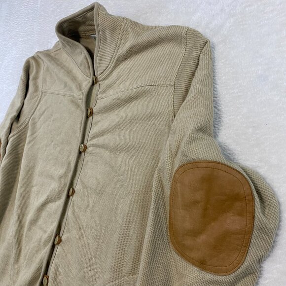 Orvis Jacket Sweater Womens XL Beige Button Up Cardigan Leather Elbow Patch - Picture 2 of 11